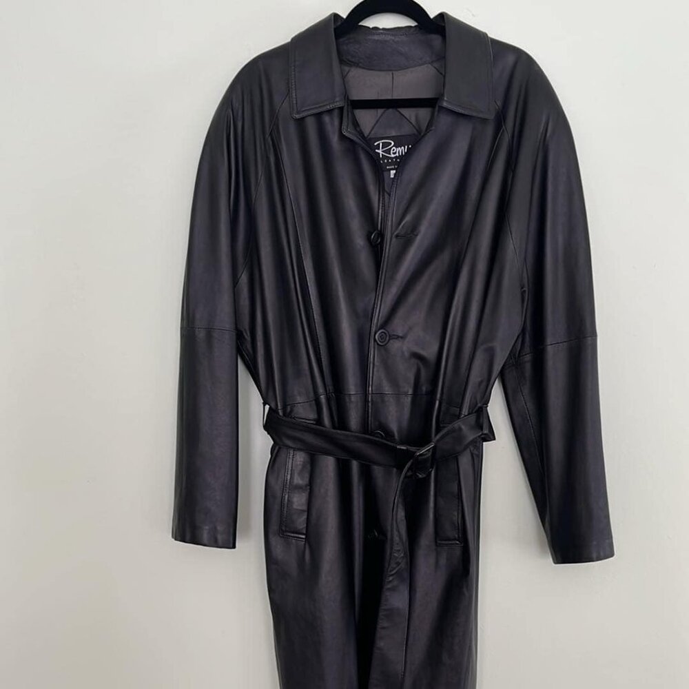 Vintage Remy Women's Sz 40 Full‎ Length Leather Belted Trench Coat Luxury Supple